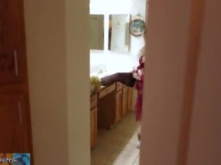 Stepmom goes into for bed while stepson watches and masturbates until he is caught and she lets him put it in